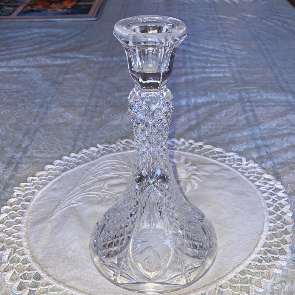 LEAD CRYSTAL candlestick with 3 etched roses and diamond design  $44